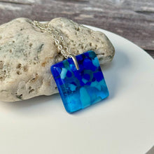 Blue and Turquoise Square Necklace / Vibrant Fused Glass Jewellery