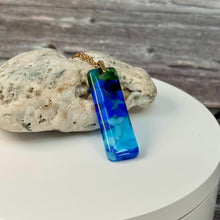 Blue, Turquoise and Green Long Pendant Necklace / Vibrant Fused Glass Jewellery