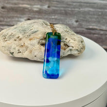Blue, Turquoise and Green Long Pendant Necklace / Vibrant Fused Glass Jewellery