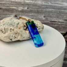 Blue, Turquoise and Green Long Pendant Necklace / Vibrant Fused Glass Jewellery