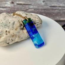Blue, Turquoise and Green Long Pendant Necklace / Vibrant Fused Glass Jewellery