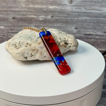 Large Blue, Red and Orange Long Pendant Necklace / Vibrant Fused Glass Jewellery