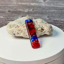 Large Blue, Red and Orange Long Pendant Necklace / Vibrant Fused Glass Jewellery