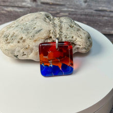 Blue, Red and Orange Square Necklace / Vibrant Fused Glass Jewellery