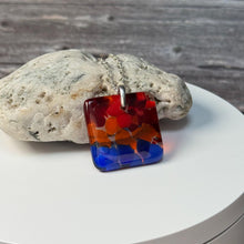 Blue, Red and Orange Square Necklace / Vibrant Fused Glass Jewellery