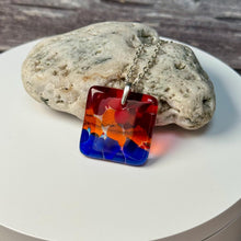 Blue, Red and Orange Square Necklace / Vibrant Fused Glass Jewellery