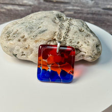 Blue, Red and Orange Square Necklace / Vibrant Fused Glass Jewellery