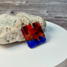 Blue, Red and Orange Square Necklace / Vibrant Fused Glass Jewellery