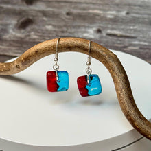 Vibrant Red and Turquoise Earrings: Sterling Silver Fused Glass Earrings