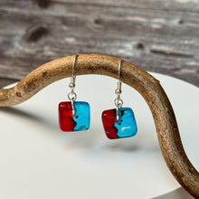 Vibrant Red and Turquoise Earrings: Sterling Silver Fused Glass Earrings