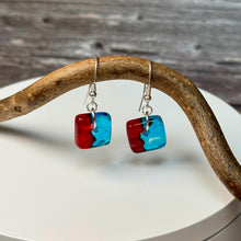 Vibrant Red and Turquoise Earrings: Sterling Silver Fused Glass Earrings