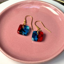 Vibrant Red and Turquoise Earrings: Sterling Silver Fused Glass Earrings