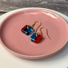 Vibrant Red and Turquoise Earrings: Sterling Silver Fused Glass Earrings