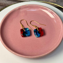 Vibrant Red and Turquoise Earrings: Sterling Silver Fused Glass Earrings