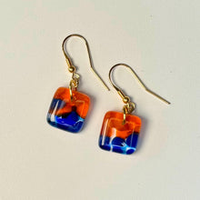 Vibrant Orange and Blue Earrings Sterling Silver Fused Glass Earrings