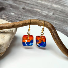 Vibrant Orange and Blue Earrings Sterling Silver Fused Glass Earrings