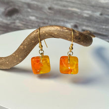 Bright and Warm Yellow and Orange Earrings: Sterling Silver Fused Glass Earrings