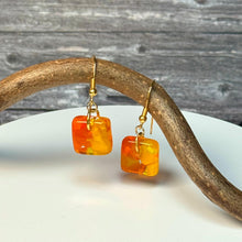 Bright and Warm Yellow and Orange Earrings: Sterling Silver Fused Glass Earrings