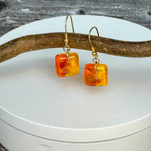 Bright and Warm Yellow and Orange Earrings: Sterling Silver Fused Glass Earrings