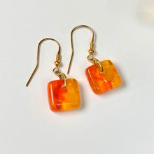 Bright and Warm Yellow and Orange Earrings: Sterling Silver Fused Glass Earrings