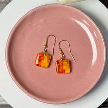 Bright and Warm Yellow and Orange Earrings: Sterling Silver Fused Glass Earrings