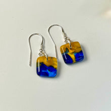 Vibrant Yellow and Blue Earrings Sterling Silver Fused Glass Earrings
