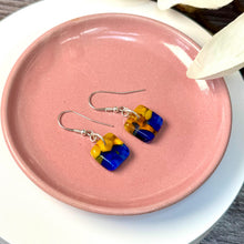 Vibrant Yellow and Blue Earrings Sterling Silver Fused Glass Earrings