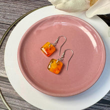 Bright and Warm Yellow and Orange Earrings: Sterling Silver Fused Glass Earrings