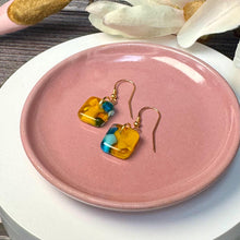 Fresh Yellow and Turquoise Earrings: Sterling Silver Fused Glass Earrings
