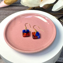 Vibrant Blue, Orange and Red Earrings: Sterling Silver Fused Glass Earrings