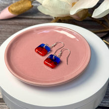 Red and Blue Earrings Sterling Silver Fused Glass Earrings