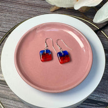 Red and Blue Earrings Sterling Silver Fused Glass Earrings