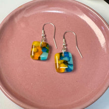 Fresh Yellow and Turquoise Earrings: Sterling Silver Fused Glass Earrings