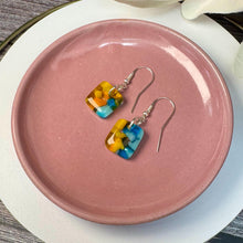 Fresh Yellow and Turquoise Earrings: Sterling Silver Fused Glass Earrings