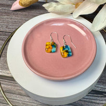 Fresh Yellow and Turquoise Earrings: Sterling Silver Fused Glass Earrings