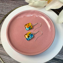 Fresh Yellow and Turquoise Earrings: Sterling Silver Fused Glass Earrings