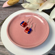 Vibrant Blue, Orange and Red Earrings: Sterling Silver Fused Glass Earrings