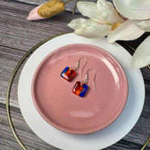 Vibrant Blue, Orange and Red Earrings: Sterling Silver Fused Glass Earrings