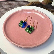 Blue and Green Earrings Sterling Silver Fused Glass Earrings