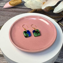 Blue and Green Earrings Sterling Silver Fused Glass Earrings