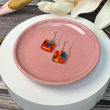 Energising Orange and Turquoise Earrings: Sterling Silver Fused Glass Earrings