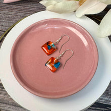 Energising Orange and Turquoise Earrings: Sterling Silver Fused Glass Earrings