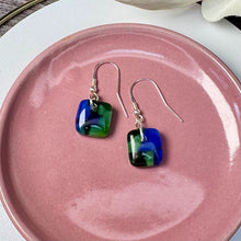 Blue and Green Earrings Sterling Silver Fused Glass Earrings