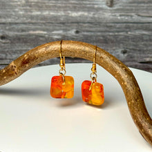 Bright and Warm Yellow and Orange Earrings: Sterling Silver Fused Glass Earrings