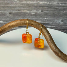 Bright and Warm Yellow and Orange Earrings: Sterling Silver Fused Glass Earrings