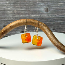 Bright and Warm Yellow and Orange Earrings: Sterling Silver Fused Glass Earrings