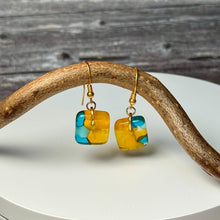 Fresh Yellow and Turquoise Earrings: Sterling Silver Fused Glass Earrings