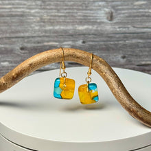 Fresh Yellow and Turquoise Earrings: Sterling Silver Fused Glass Earrings