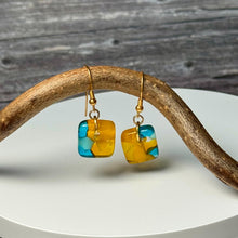 Fresh Yellow and Turquoise Earrings: Sterling Silver Fused Glass Earrings
