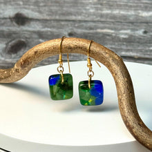 Blue and Green Earrings Sterling Silver Fused Glass Earrings